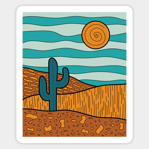 Abstract desert landscape illustration - Blue Sticker by sziszigraphics
